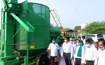 தஞ்சாவூர் மாவட்டத்தில் நெல் ஈரப்பதத்தை குறைக்கும் வகையில் நெல் உலர்த்தும் இயந்திரம்