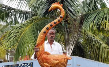 தஞ்சாவூரில் புதுமை,மன்னர்கள் காலத்தில் பயன்படுத்திய மயூரி யாழ் வடிவமைப்பு.