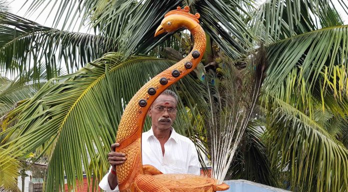 தஞ்சாவூரில் புதுமை,மன்னர்கள் காலத்தில் பயன்படுத்திய மயூரி யாழ் வடிவமைப்பு.