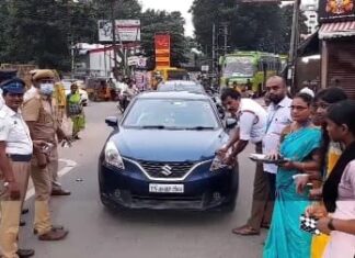 தஞ்சாவூரில் போக்குவரத்து விதிகளை கடைபிடிக்க வலியுறுத்தி விழிப்புணர்வு