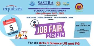 தஞ்சாவூர் சாஸ்திரா பல்கலைக்கழகத்தில் 6 ஆயிரம் பேருக்கு வேலை வாய்ப்பு முகாம், பங்கேற்க அழைப்பு