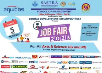 தஞ்சாவூர் சாஸ்திரா பல்கலைக்கழகத்தில் 6 ஆயிரம் பேருக்கு வேலை வாய்ப்பு முகாம், பங்கேற்க அழைப்பு