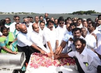 காவிரி டெல்டா மாவட்ட பாசனத்திற்காக தஞ்சாவூர் மாவட்டம் கல்லணையிலிருந்து தண்ணீர் திறப்பு, அமைச்சர் கே.என்.நேரு, எம்பி பழநிமாணிக்கம் ஆகியோர் பங்கேற்பு