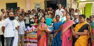 தஞ்சாவூர் மாவட்டத்தில் தனது தாயார் படித்த பள்ளிக்கு சீர்வரிசை வழங்கிய மகன்