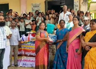 தஞ்சாவூர் மாவட்டத்தில் தனது தாயார் படித்த பள்ளிக்கு சீர்வரிசை வழங்கிய மகன்